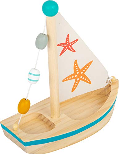 Small Foot 11658 Juguete de Agua Barco de Vela Estrella de Mar de Madera, Juguete para el Baño para El Agua, para Niños Desde 24 Meses Juguete