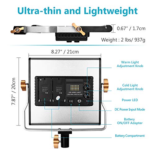 SocialLite Regulable Bi-Color LED Video Luz 480 Leds 3200K-5600K CRI 96+ con Soporte en U Filtro Suave y Bolsa de Transporte Carcasa Metálica para Fotografía Estudio Iluminación LED