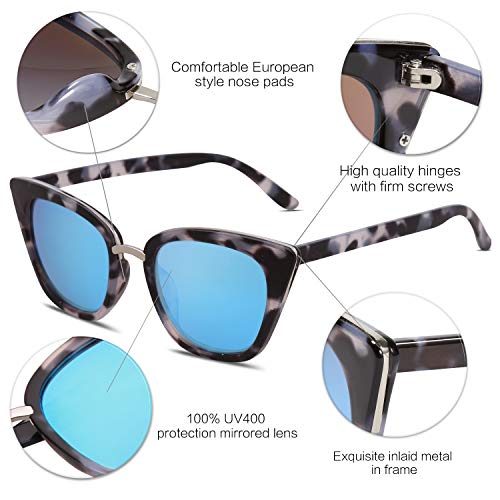 SOJOS Moda UV Portección Rimed Unisex Gafas de Sol SJ2052 Marco Demi/Lente Azul