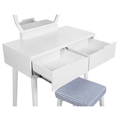 SONGMICS Tocador con Estilo Moderno, Mesa de Maquillaje, con 2 Cajones Grandes, con Corredera, Funda para Taburete Lavable, Blanco RDT11W