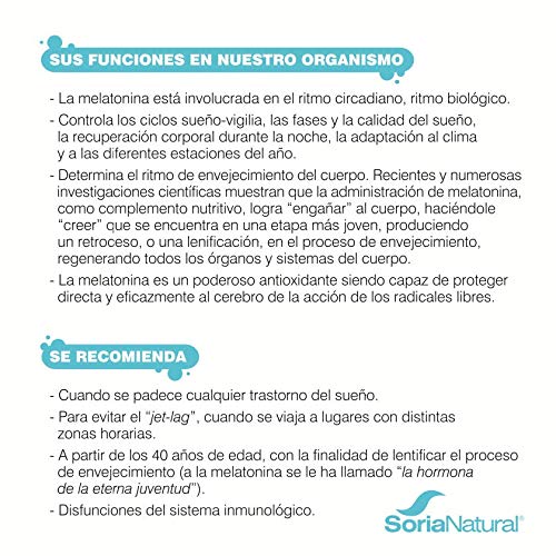 Soria Natural - Melatonina - Complemento alimenticio - Regulacion del sueño, insomnio - 180 comprimidos 1 mg cada comprimido - Jet-lag - Antiedad (PACK2)