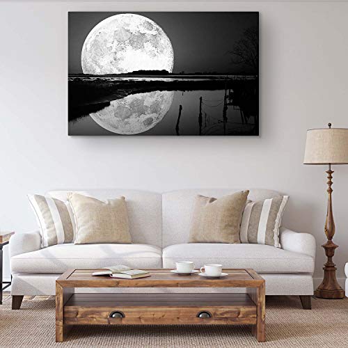 Startonight Cuadro sobre Lienzo en Blanco y Negro Reflejo de la Luna, Impresion en Calidad Fotografica Enmarcado y Listo Para Colgar Diseño Moderno Decoración Formato Grande 80 x 120 CM