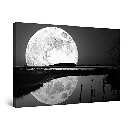 Startonight Cuadro sobre Lienzo en Blanco y Negro Reflejo de la Luna, Impresion en Calidad Fotografica Enmarcado y Listo Para Colgar Diseño Moderno Decoración Formato Grande 80 x 120 CM