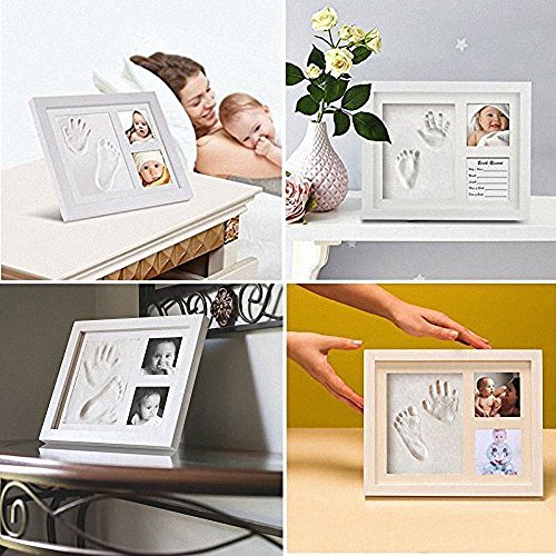 StillCool DIY bebé Handprint y Marco de huella Inkpad de fotos Regalos Babyparty seguros y elegantes Elegante blanco de madera sólida para recién nacidos/bebé Regalos