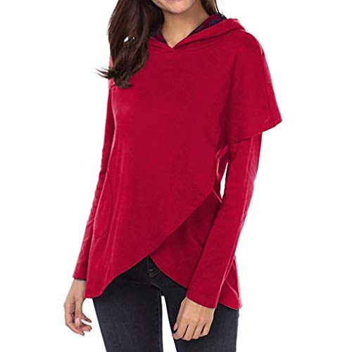 Sudadera con Capucha De Manga Larga A Cuadros De Las Mujeres, Belasdla Top De Retazos A Cuadros Suelta Casual Tops Camisa De Camisa De La Ropa De OtoñO Invierno Fiesta De Mujer De Moda