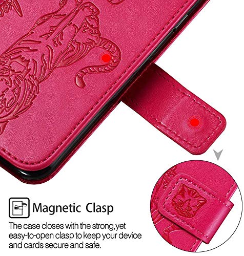 Suhctup Moda Case Compatible con Xiaomi Redmi K20 / K20 Pro Funda Billetera con Tapa Tarjetas Gato y Tigre Dibujos Diseño PU Libro de Cuero Piel Carcasa Antigolpes Cierre Magnético Flip Cover,Rojo