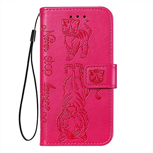 Suhctup Moda Case Compatible con Xiaomi Redmi K20 / K20 Pro Funda Billetera con Tapa Tarjetas Gato y Tigre Dibujos Diseño PU Libro de Cuero Piel Carcasa Antigolpes Cierre Magnético Flip Cover,Rojo