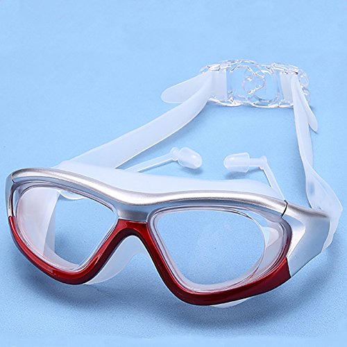 Swimming glasses Gafas de natación de una pieza para gafas de natación, gafas de natación impermeables antivaho unisex de alta definición (Color : Silver Red)