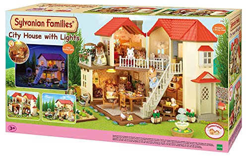 SYLVANIAN FAMILIES- City House with Lights Casa de Mini Muñecas y Accesorios, Multicolor, 65.0 x 34.8 x 20.6 (Epoch para Imaginar 2750)