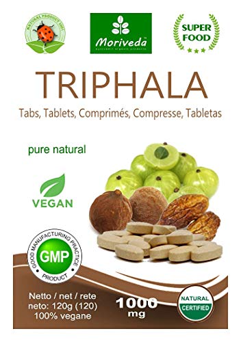 Tabletas de Triphala 1000mg (120 o 360 tabletas) hechos de la fruta del rey ayurveda Amla, Hiritaki y Bibhitaki: producto de calidad totalmente natural de MoriVeda (360 tabletas)