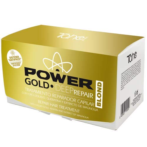 Tahe Deep Repair Blond Power Gold Mask Reparador Capilar Anti-Encrespamiento y Neutralizador de Color con Oro Líquido y Keratina Tratamiento para Cabellos Rubios 6 x 10 ml