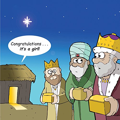 Tarjeta de felicitación de Navidad de Twizler con los tres reyes magos, Belén y una niña, postal divertida para hombres y mujeres