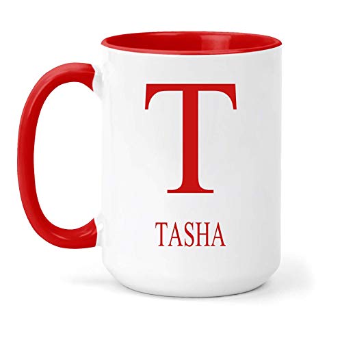 Tasha - Taza, diseño de nombre e inicial, color rojo