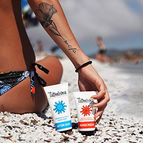 Tattoolicious SUNSCREEN 50+ SPF Protector solar para tatuajes, anti - descoloramiento, con ingredientes activos bio, 75 ml