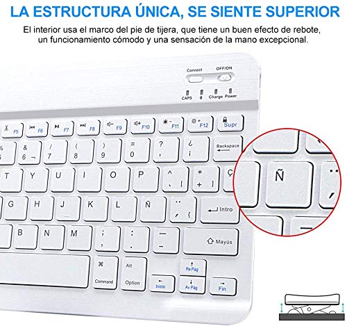 Teclado iPad 10.2 2019 Funda, Funda con Teclado Español para iPad 10.2 2019/iPad Air 3 10.5 2019/iPad pro 10.5 2017 con Ranura de Lápiz -Teclado Español Bluetooth Inalámbrico Desmontable (Champán)