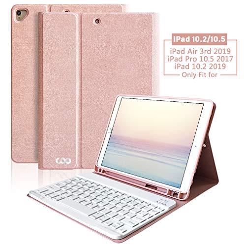 Teclado iPad 10.2 2019 Funda, Funda con Teclado Español para iPad 10.2 2019/iPad Air 3 10.5 2019/iPad pro 10.5 2017 con Ranura de Lápiz -Teclado Español Bluetooth Inalámbrico Desmontable (Champán)