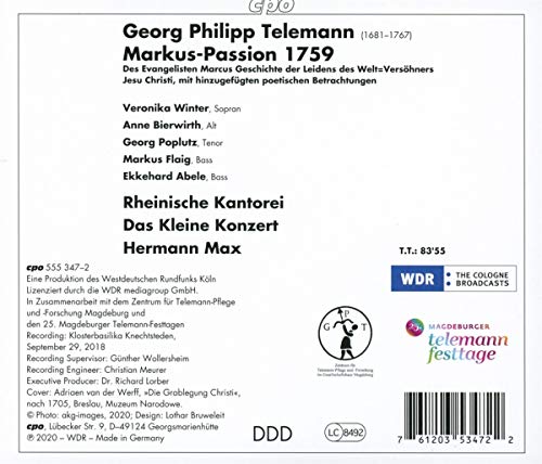 Telemann : Passion selon St. Marc, 1759. Winter, Bierwirth, Poplutz, Flaig, Abele, Max.