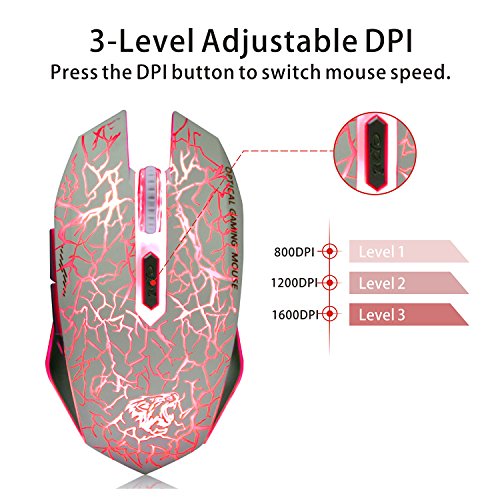 TENMOS M2 Inalámbrico Ratón, Recargable con Silencioso Ratón óptico Gaming Wireless Mouse con Receptor Nano 6 Botones para Ordenador Mac Notebook Desktop Laptop