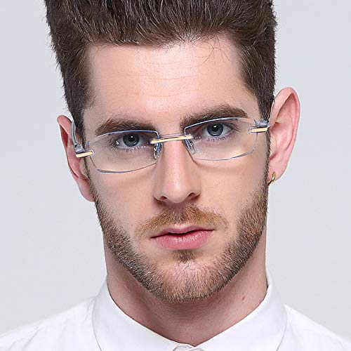 TERAISE Gafas de lectura sin montura Moda Corte de diamante Diseño antifatiga Lente transparente Lectores de anteojos para hombres(2.0X)