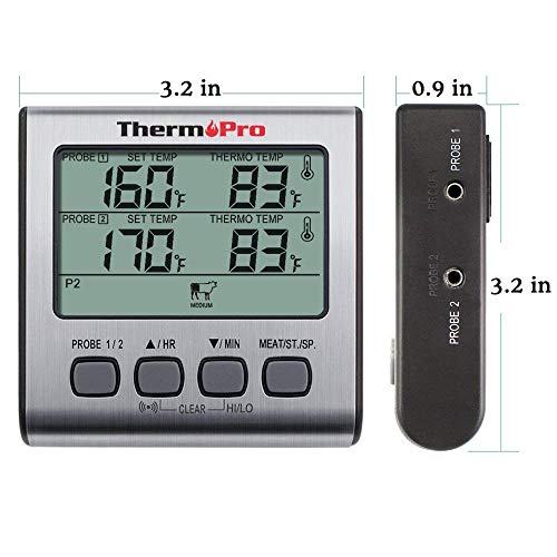 ThermoPro TP17 Termómetro Cocina Digital de Doble Sonda con Modo Temporizador Termómetros de Barbacoa con Grande Retroiluminación de LCD para BBQ Carne Alimentos Líquido Parrilla Horno