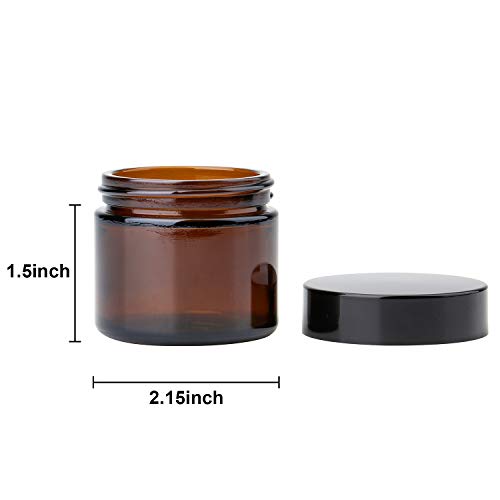 THETIS Frascos de Vidrio Redondos de 60ml (6 Paquete de) - Envases Cosméticos Vacíos con Forros Interiores, Tapas Negras y Frascos de Muestras de Vidrio con Etiquetas（Amber）