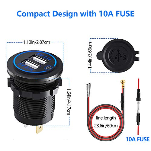 Thlevel Doble zócalo de Cargador USB, Doble Toma de Corriente del Cargador de Coche USB 5V / 4.2A con Interruptor (2X Azul)