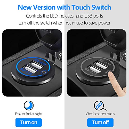 Thlevel Doble zócalo de Cargador USB, Doble Toma de Corriente del Cargador de Coche USB 5V / 4.2A con Interruptor (2X Azul)