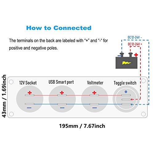 Thlevel Panel de Interruptores del Cargador de Coche, Enchufe del Cargador USB Dual de 12V + Encendedor de Cigarrillos + voltímetro LED Azul + Interruptor de Encendido y Apagado