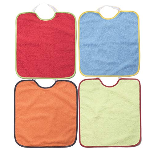 TI TIN Pack 4 Baberos Impermeables para Bebé con Cierre con Goma 90% Algodón - 10% Poliéster con Forro de Vinilo | Para Bebés de Más de 1 Año, 32x36cm