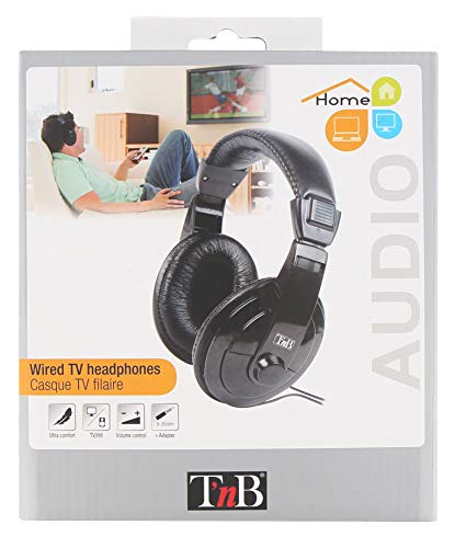 T'nB Auriculares Diadema HiFi - con Cable Extra Largo de 8 Metros y Control de Volumen, Ideales para la TV