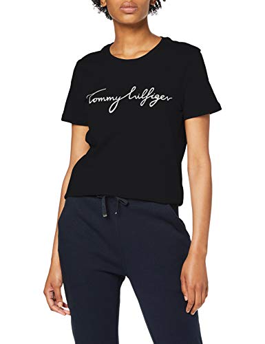 Tommy Hilfiger Heritage Crew Neck Graphic Tee Camiseta, Schwarz (Masters Black 017), Large para Mujer