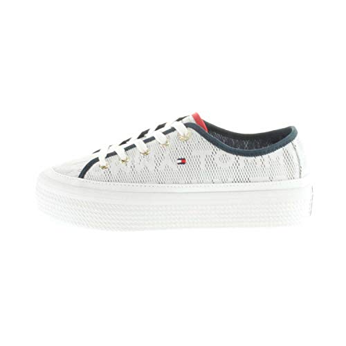 Tommy Hilfiger Tommy Jacquard Flatform Sneaker, Zapatillas para Mujer, Blanco (White 100), 41 EU