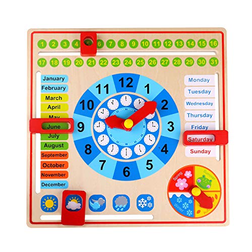 Tooky Toy - Reloj Calendario de Madera - Juguete Educativo a Partir de 3 años