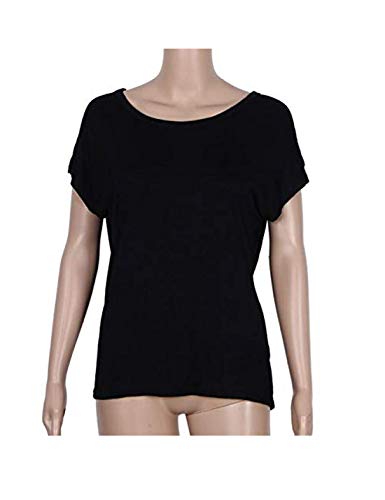 Top Blusa De Verano Manga Corta Espalda Descubierta Camiseta Túnica para Mujer Negro L