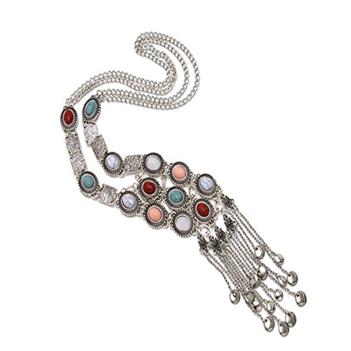 Tpocean Vintage Rhinestone Retro Plata Oro Turquesa Boho Largo Bohemio Declaración Ethnic Tribal Collar para Mujer