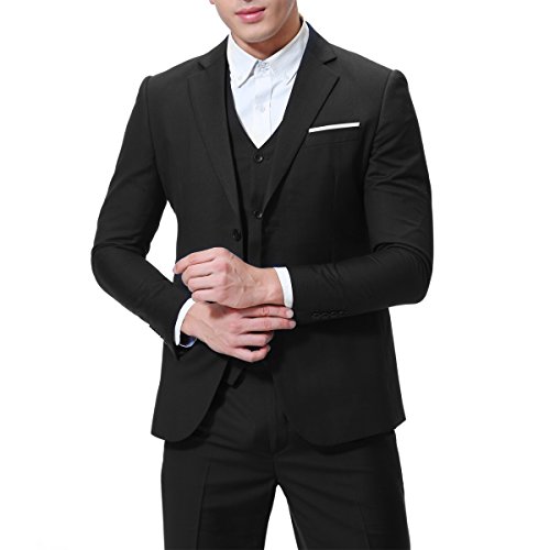 Traje de hombre Slim Fit 3 piezas traje Sakko para bodas negocios Negro
 XS