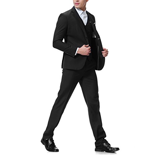 Traje de hombre Slim Fit 3 piezas traje Sakko para bodas negocios Negro
 XS