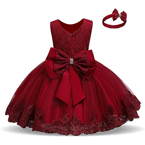 TTYAOVO Vestido de Fiesta de Encaje de Dama de Honor de la Boda de la Princesa de Las Niñas Tamaño(80) 6-12 Meses 06 Rojo