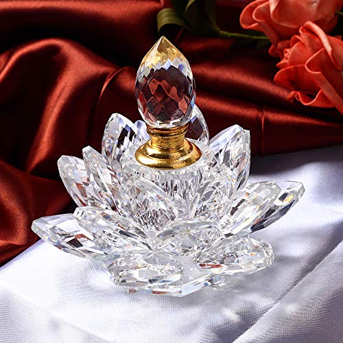 TYGJB Crystal Lotus Flower Incensario Figuras Miniaturas Feng Shui Botella de Perfume de Vidrio para decoración del hogar Regalos para Recuerdos de Boda (Púrpura)