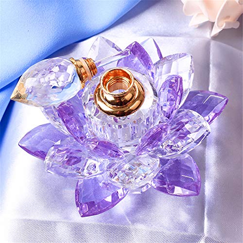 TYGJB Crystal Lotus Flower Incensario Figuras Miniaturas Feng Shui Botella de Perfume de Vidrio para decoración del hogar Regalos para Recuerdos de Boda (Púrpura)