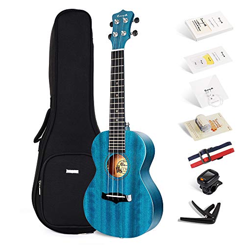 Ukelele Concierto Enya EUC-25D BU 23 pulgadas Azul la Parte Superior de Caoba Sólida con Bolsa de Ukeleles Correa Afinador Cuerdas Cejilla Paño Limpio