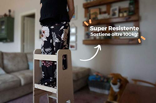 ully by moblì® | la primera Torre de Aprendizaje en madera natural | Hecha en Italia según los principios de Montessori | Diseñada por educadores expertos| Torre de Aprendizaje con estantes ajustables