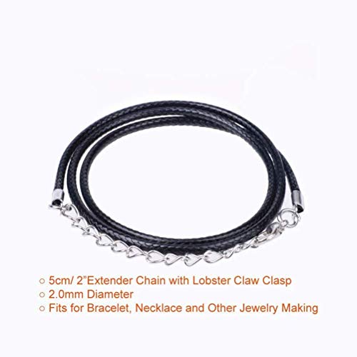 ULTNICE 100PCS encerado cadena de la cera del cordón del collar con el corchete para la joyería que hace 2.0m m negro