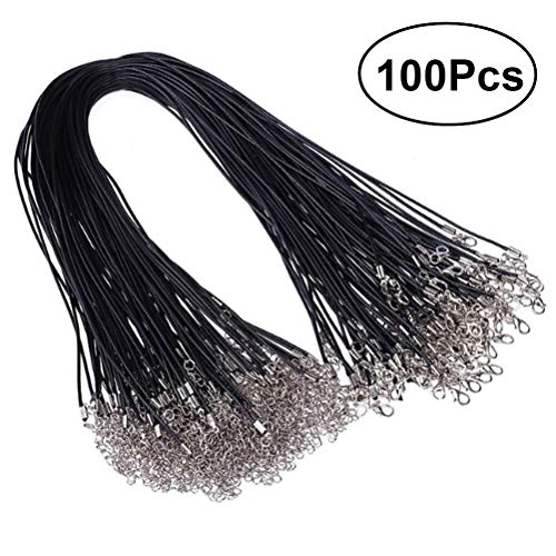 ULTNICE 100PCS encerado cadena de la cera del cordón del collar con el corchete para la joyería que hace 2.0m m negro