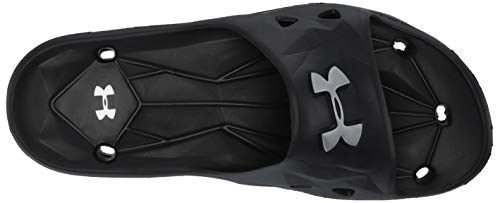 Under Armour Slides UA Locker III Chanclas de hombre, zapatos para playa de secado rápido, chanclas con correa ideales para el vestuario y la piscina, Black/Metallic Silver (001), 7