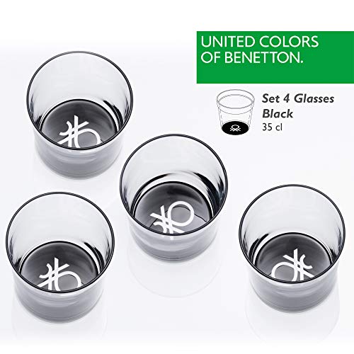 UNITED COLORS OF BENETTON. BE068 Set 4 piezas vasos de agua 0.345 l cristal logo inferior negro Casa Benetton, Glass