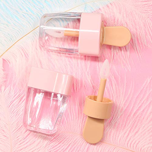 VAILANG 3.2x6.8cm Forma de Helado Dulce Mini Tubo de Brillo de Labios Contenedor de bálsamo Labial vacío con Tapa Rosa Inserciones de Goma Lápiz Labial Dispensador de Muestra Botella