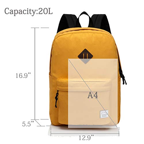 VASCHY Mochilas Escolares,Mochila Mujer Resistente Al Agu Casual Vintage Mochila Juvenil Livianas 20 Litros para Universidad Trabajo Viaje Amarillo