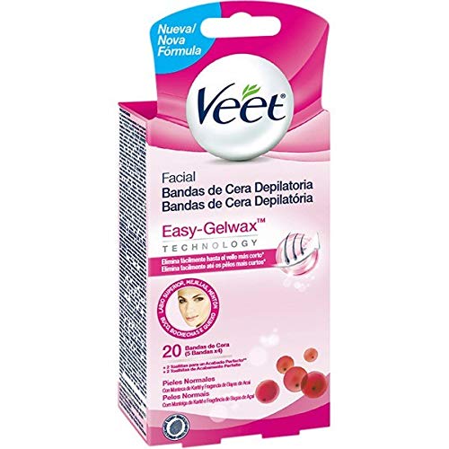 Veet Bandas de Cera Depilatoria Facial - Pieles Normales - Easy Gelwax, 3 paquetes x 20 bandas