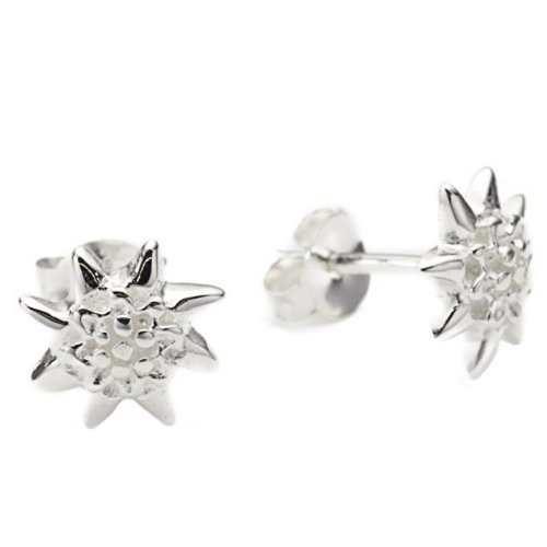 Vinani OEWN - Pendientes Boton, Edelweiss, Plata de Ley 925, Flor